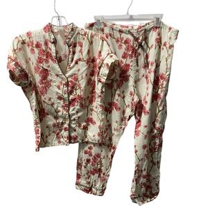 Bed head CROPPED PJ SET 100% fine cotton pink floral Made in Los Angeles sz M